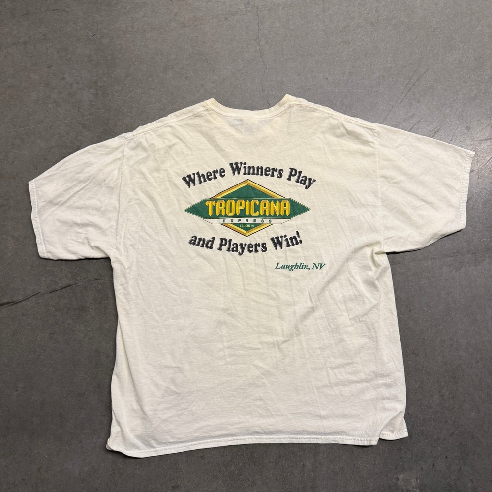 Vintage Tropicana Express Laughlin NV Casino T-Shirt Cream Mens 2XL Gildan